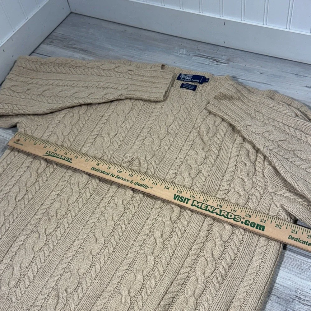 VTG Polo Ralph Lauren Fisherman Hand Knit Camel Hair Cashmere‎ Long Sleeve XL